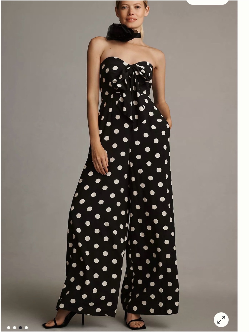 Anthropologie Black & White Polka Dot Strapless Wide-Leg Jumpsuit (worn once) - Picture 3 of 6